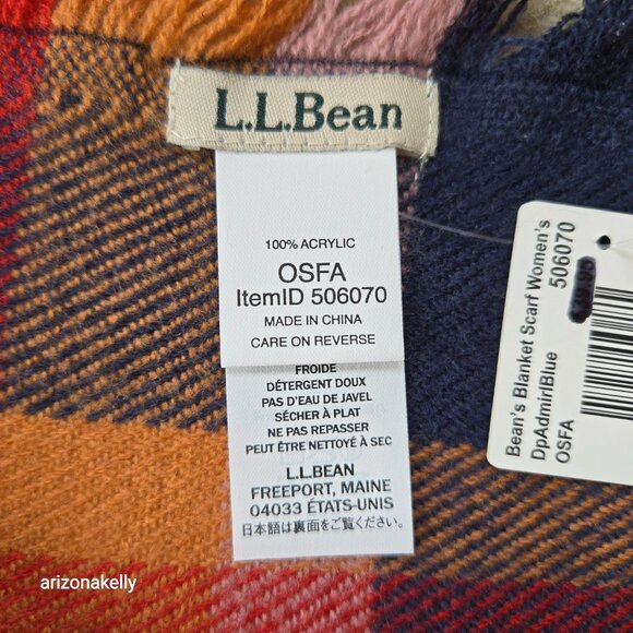 NWT L.L. Bean Blanket Scarf Colorful Plaid "Deep Admiral Blue" - Picture 7 of 7